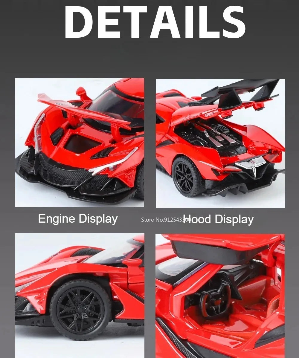 Scale 1:32 Apollo EVO IE Car Model Toy Metal Diecast Pull Back Super Cars Doors Opened Vehicle Models Best Gifts for Kids