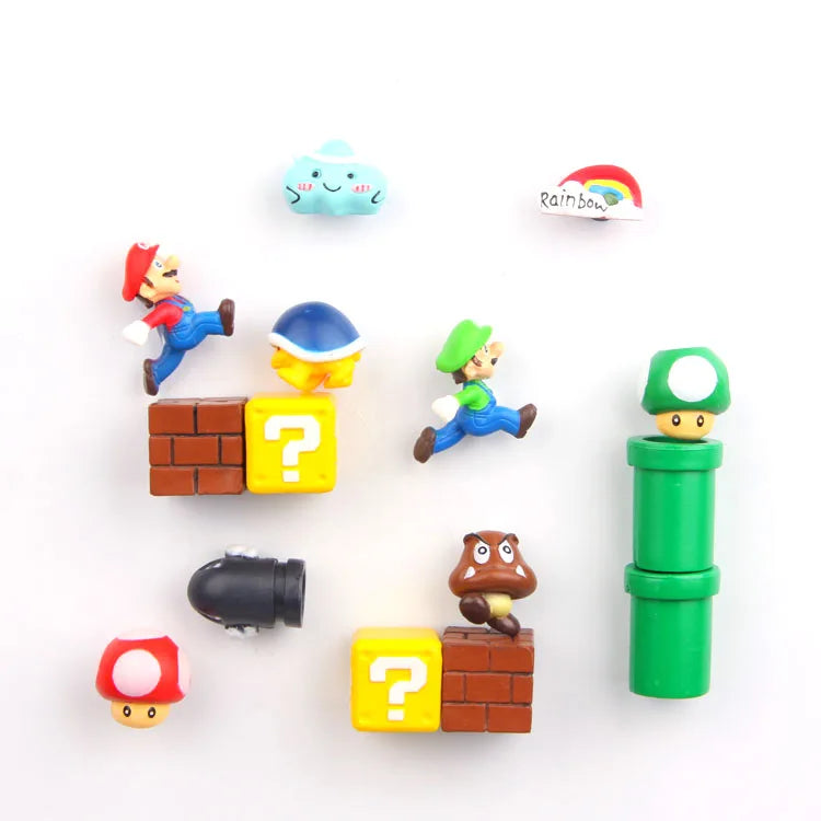 1 Set Japan Game Figure Super Mario Bros Fridge Magnets Refrigerator Stickers Ornament Luigi Yoshi Toad Mini Figurine Doll
