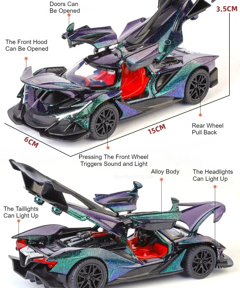 Scale 1:32 Apollo EVO IE Car Model Toy Metal Diecast Pull Back Super Cars Doors Opened Vehicle Models Best Gifts for Kids