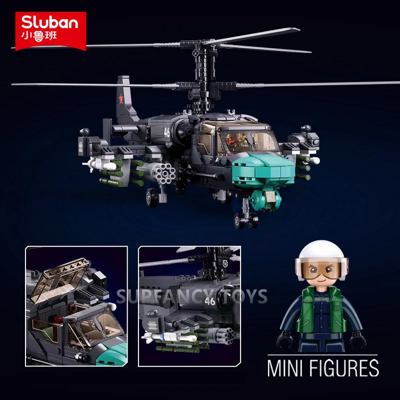 Sluban Military Tank Transport Helicopter Gunship Model Bricks Infantry Fighting Vehicle Weapon DIY Creative Building Block Toys