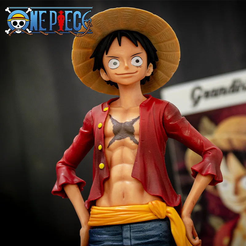 28cm  One Piece Anime Figure Confident Smiley Luffy Three Form Face Changing Doll Action Figurine Model Toys  Kits