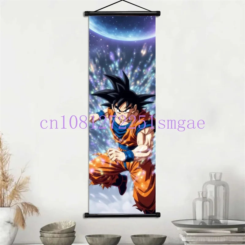 Dragon Ball Scrolls Picture Wall Art Goku Saiyan Hanging Painting Canvas Anime Poster Hot Blooded Home Decor Kawaii Kids Room