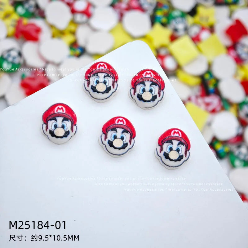 20Pcs Resin Mini game character super mario Luigi Nail charm Art Flatback acrylic Figurines DIY Miniatures Decor Craft