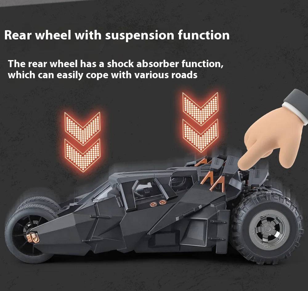 1:18 Cool Batmobile alloy model toys, exquisite desktop ornaments, cool sound and light spray, Christmas gifts