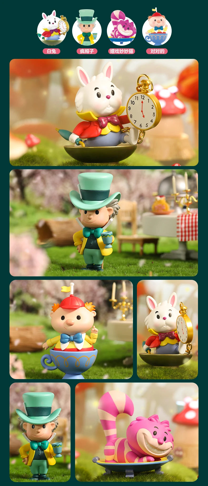 Disney Alice in Wonderland Mad Hatter Cheshire Cat Queen of Heart Tweedle Dee March Hare White Rabbit Action Figure Toys