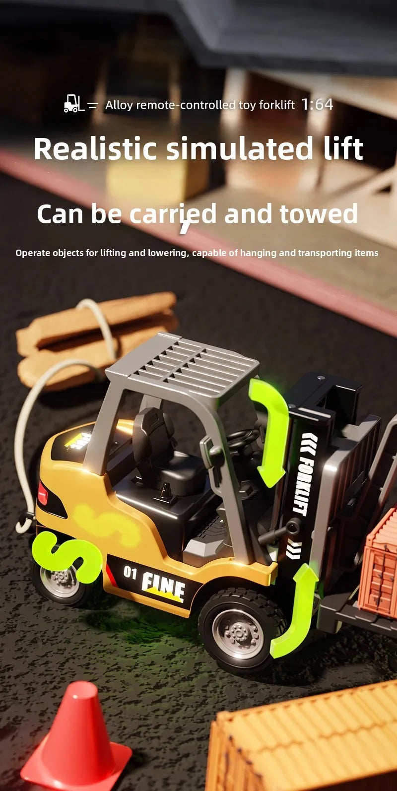 1/64 2.4G RC Mini Alloy Forklift With Trailer Desktop Game Full-scale APP Remote Control Engineering Lift Truck Kids Toys Gifts