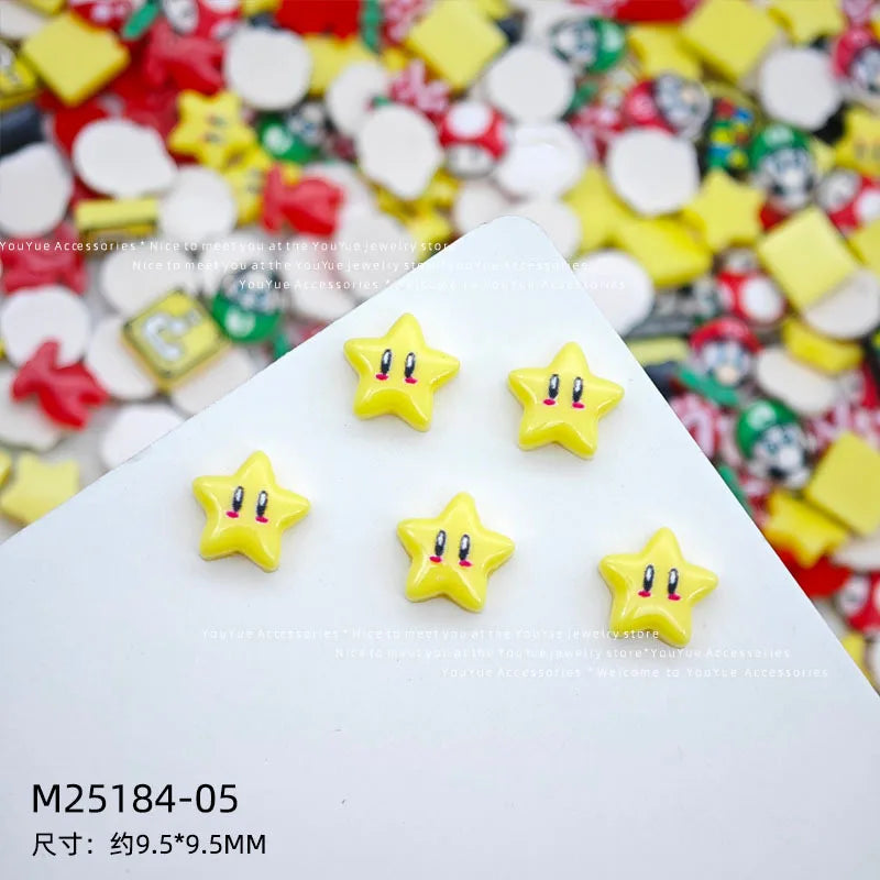 20Pcs Resin Mini game character super mario Luigi Nail charm Art Flatback acrylic Figurines DIY Miniatures Decor Craft