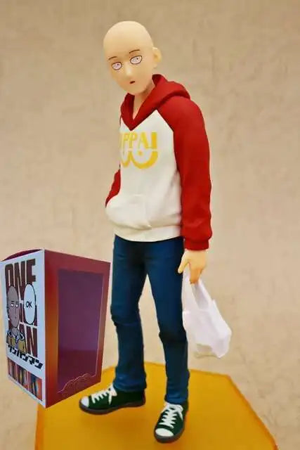 18cm One Punch Man Anime Figure One Punch Man Saitama OPPAI Action  Figure Hoodie Collection Model Doll Toys