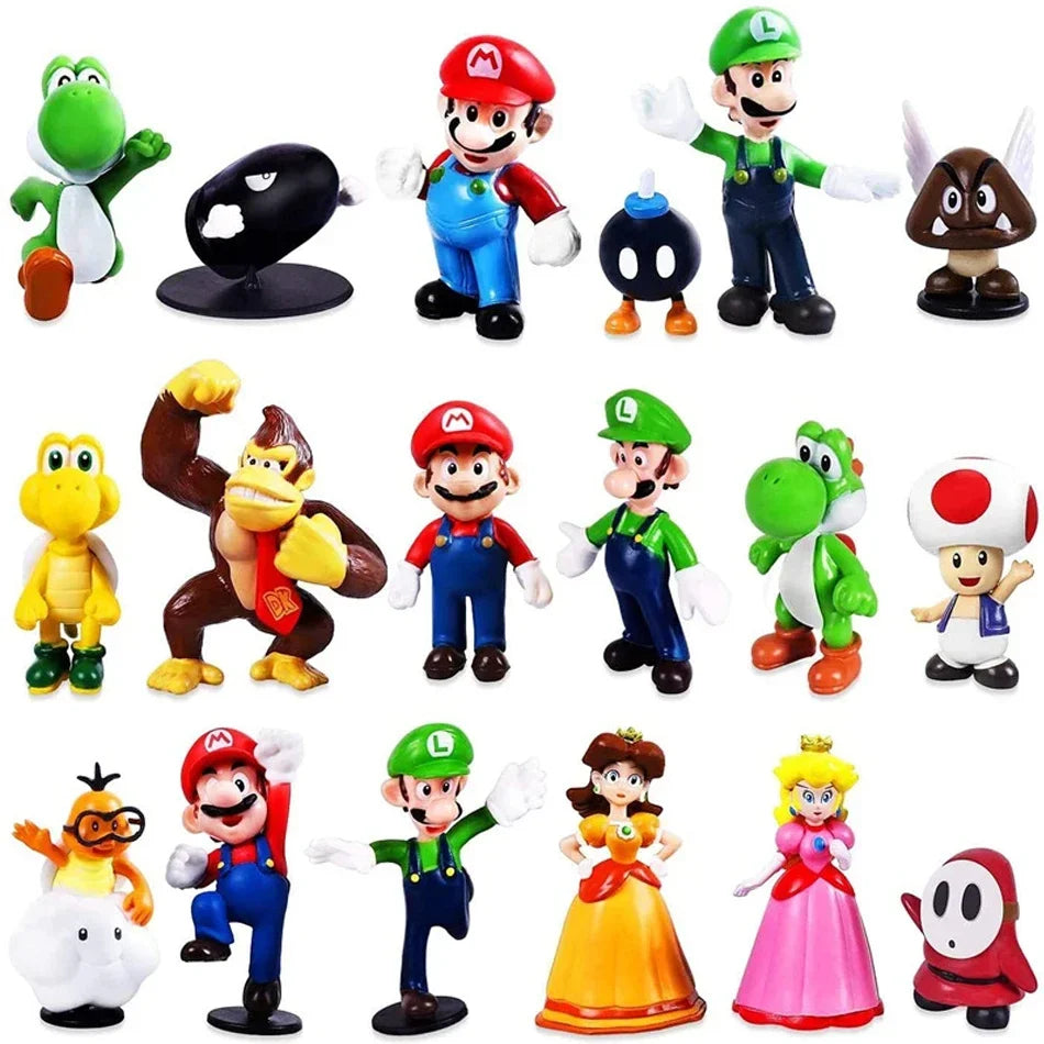 HOT 1-18pcs/set Super Mario Bros PVC Action Figure Toys Dolls Model Set Luigi Yoshi Donkey Kong Mushroom for birthday gift