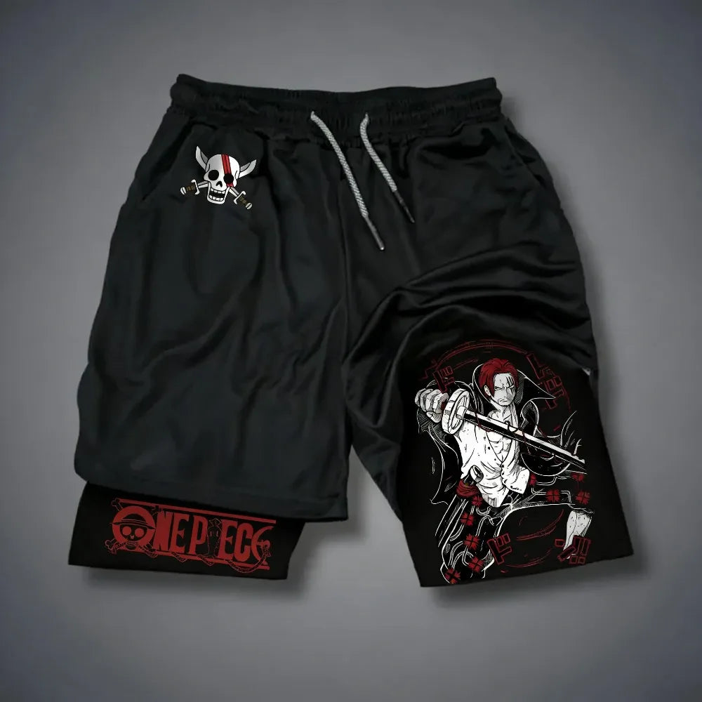 ONE PIECE Shanks Classic Anime Printed Double Layer Shorts 2026 US Summer Unisex Loose Sports Breathable Pants