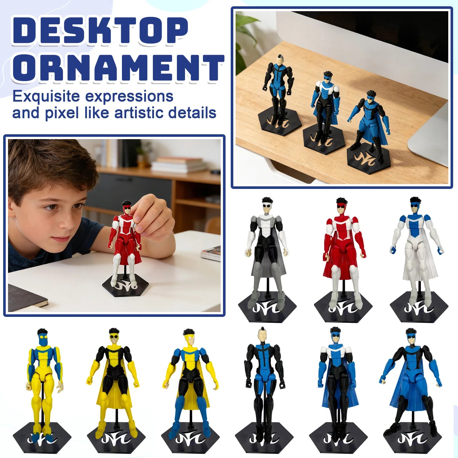 Multi-Joint Action Figure - Invincible T13 3D Printed Collectible with Base, Anti-Fall Joint Locks & UV-Resistant Coating Deskto