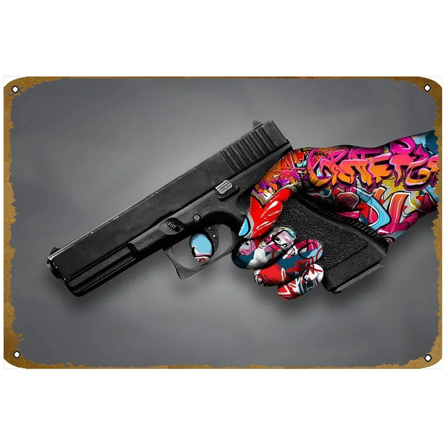 Pistol Metal Signs, Exuding Military Flair, Ideal As Wall Decoration in Man Cave, Home, Cafe, Garden, Club and Bar Settings.