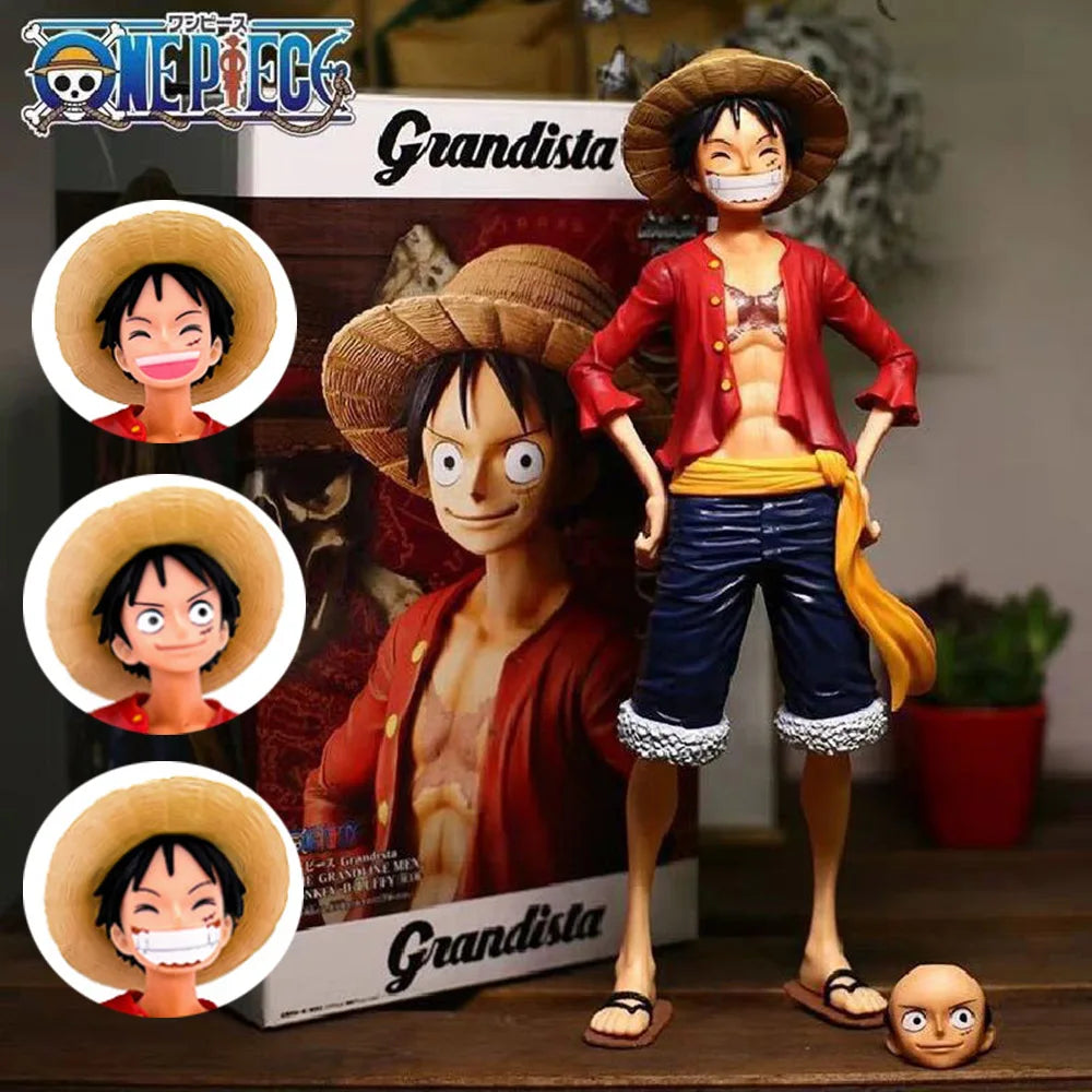 28cm  One Piece Anime Figure Confident Smiley Luffy Three Form Face Changing Doll Action Figurine Model Toys  Kits