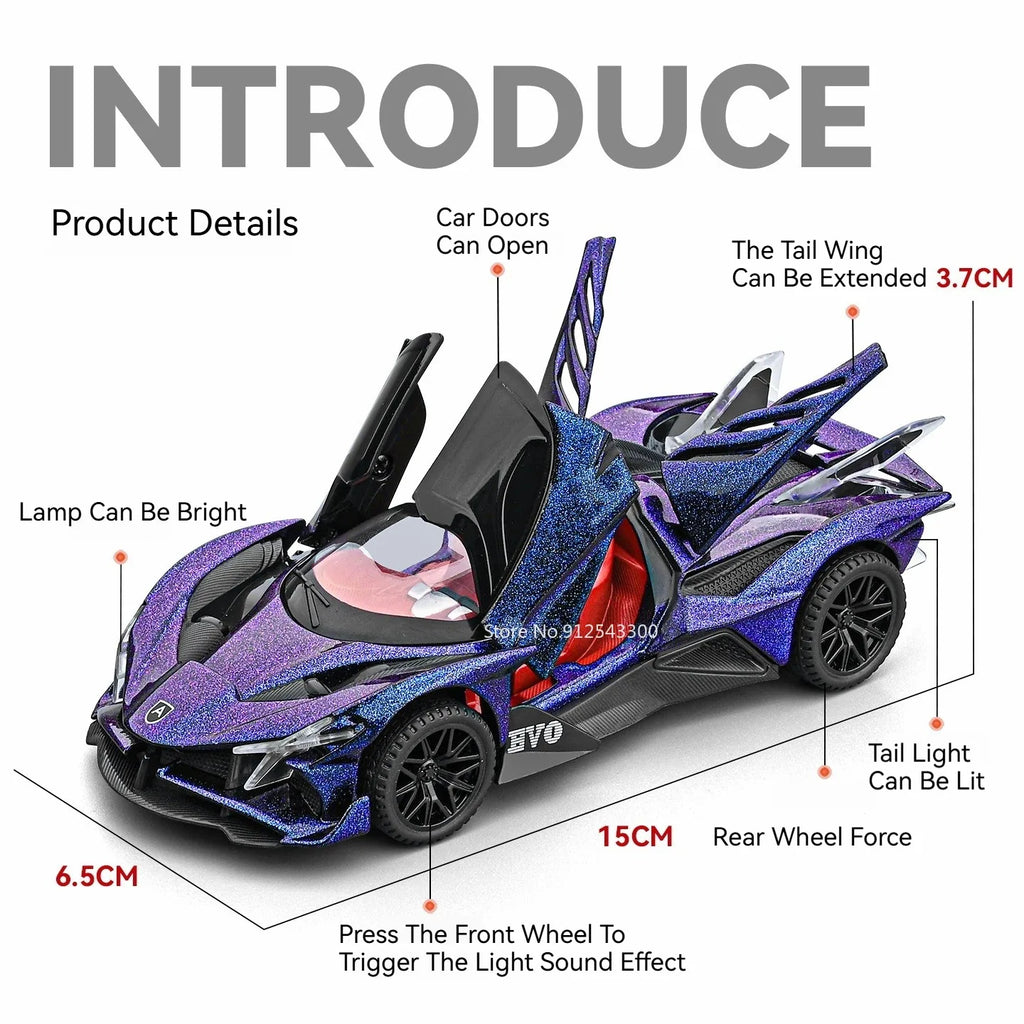 Scale 1:32 Apollo EVO IE Car Model Toy Metal Diecast Pull Back Super Cars Doors Opened Vehicle Models Best Gifts for Kids