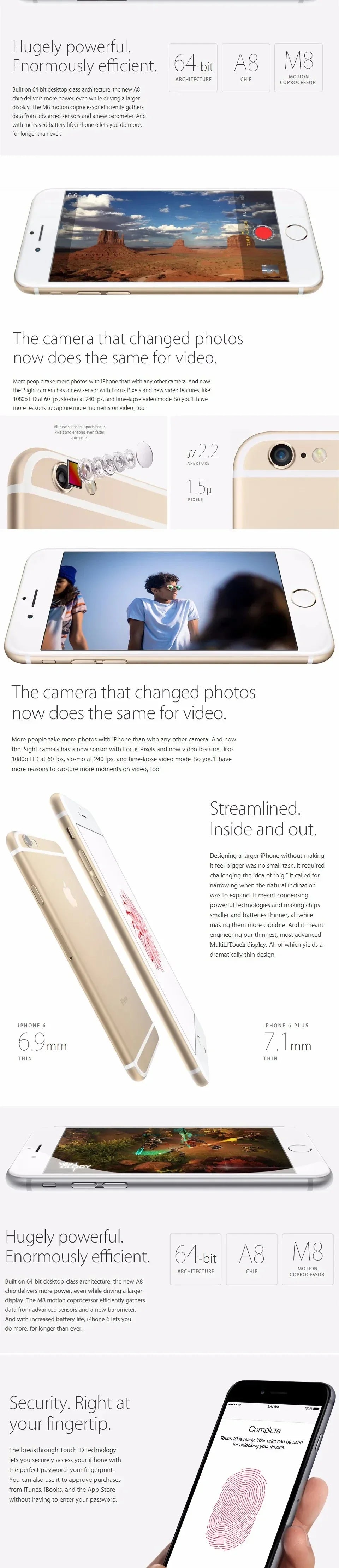 Apple iPhone 6 Unlocked Dual Core 4.7 inch IOS 16/64/128GB ROM 1.4GHz 8MP 3G 4G LTE Used Fingerprint Mobile Cell Phone