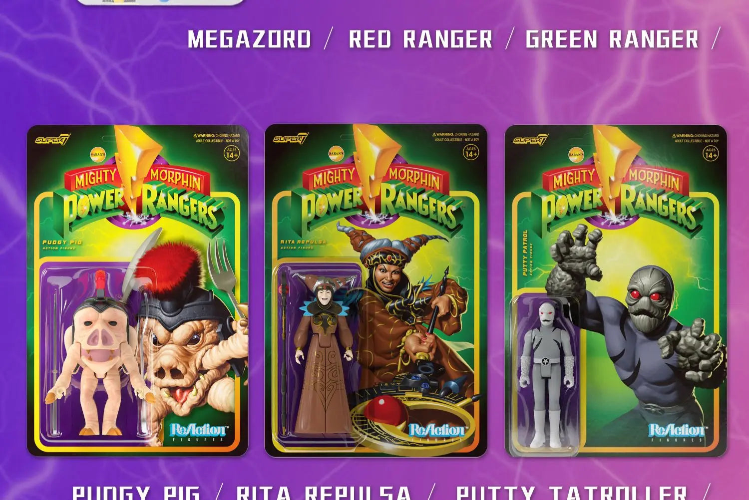 Super7 Mighty Morphin Power Rangers Carded Series 1 - Dragonzord, Red Ranger & Rita Repulsa Model Gift Set Toys