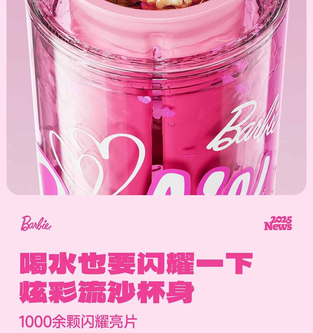 500ml/750ml Summer Barbie Transparent Cup Straw Bead Chain makeup Combo Portable Lightweight Drink Cup For School & Office Use