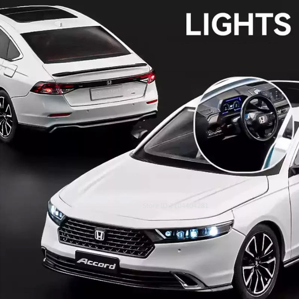 1:18 HONDA Accord Alloy Miniature Model Diecast Toy Door Opened Sound Light Pull Back Front Wheel Steering Classic Birthday Gift