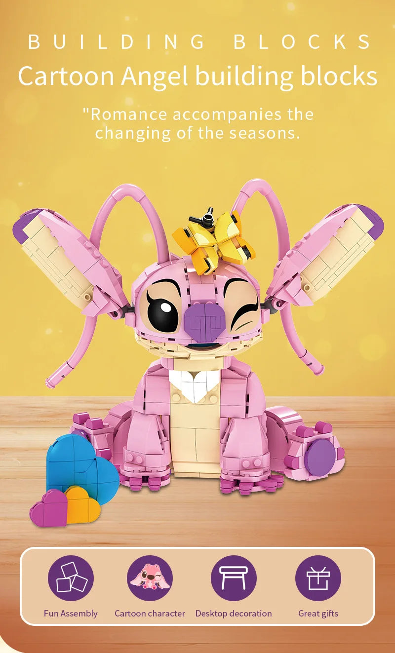 Christmas Stitch Angel CP Building Blocks 2025-Large Piece Cartoon Toys Moving Ears Kids Assembly Birthday Gift for Boys Girls
