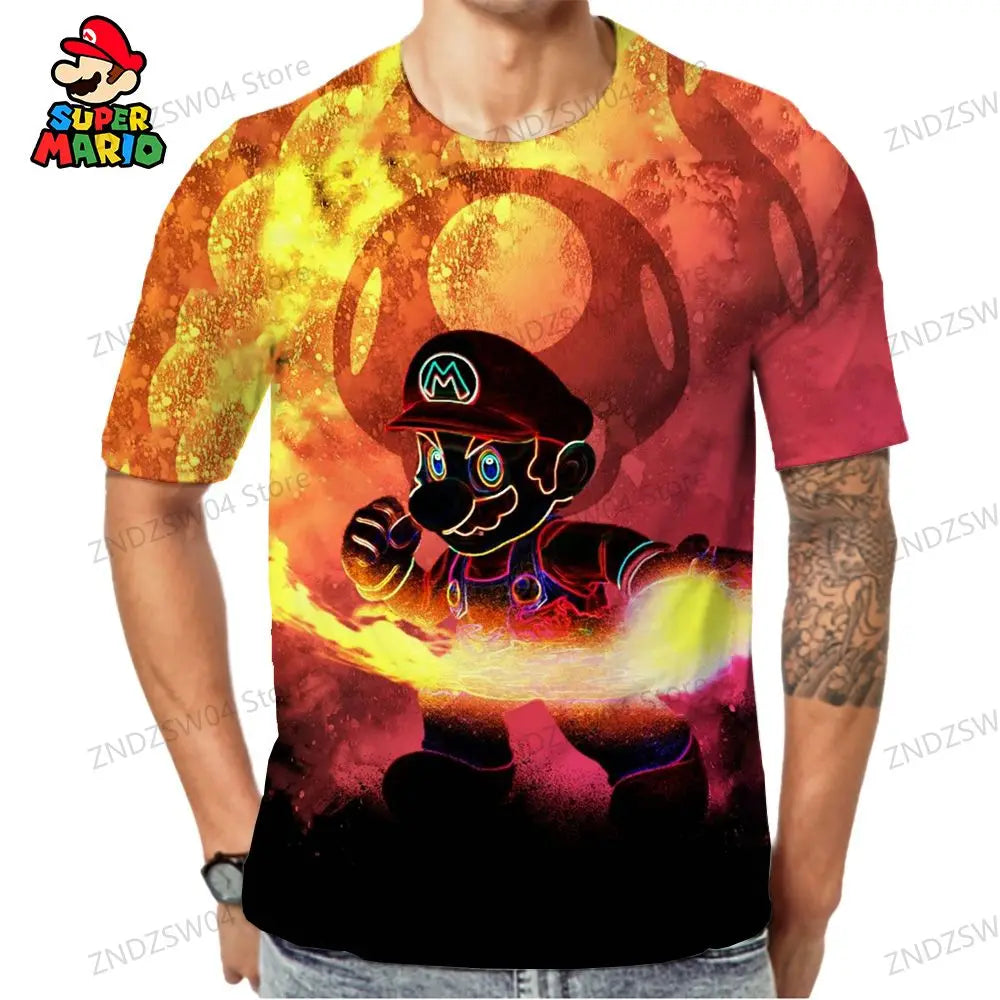 Super Mario T-shirts Parent-child Wear Fashion 2024 Summer Men's Children's T-Shirt Oversize Anime Tops Quick Dry Streetwear Y2k