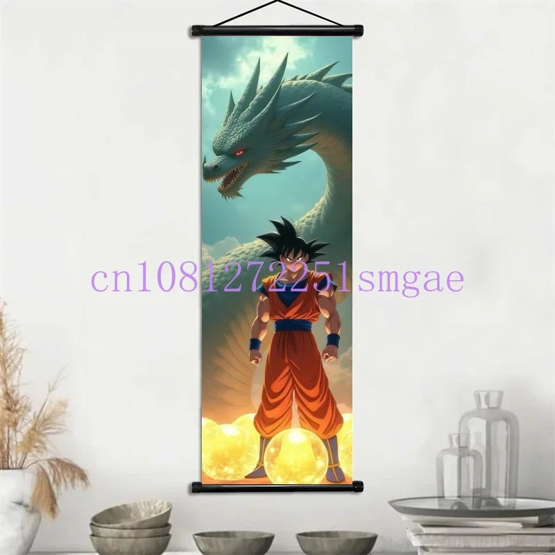 Dragon Ball Scrolls Picture Wall Art Goku Saiyan Hanging Painting Canvas Anime Poster Hot Blooded Home Decor Kawaii Kids Room