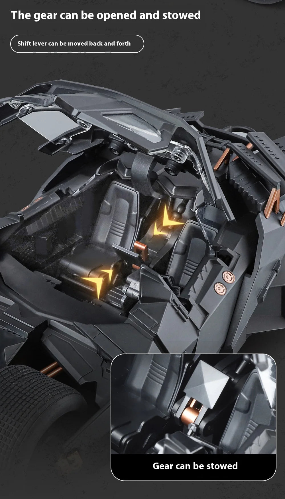 1:18 Cool Batmobile alloy model toys, exquisite desktop ornaments, cool sound and light spray, Christmas gifts