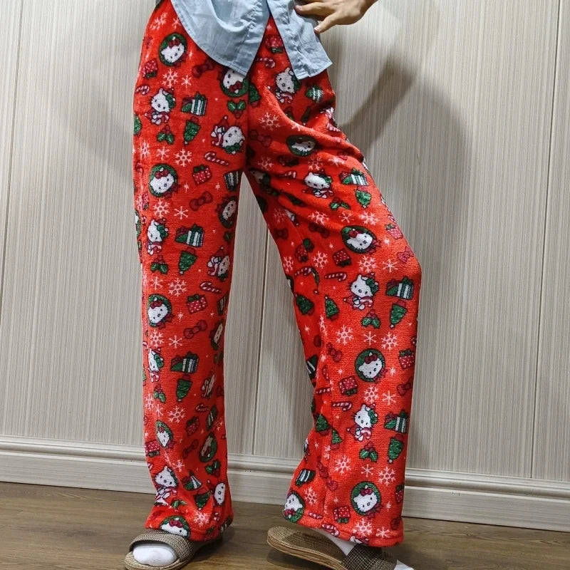 Y2K Hello Kitty pajamas anime women's pajamas Cartoon Fashion Home Sleepwear Trousers Leisure Home Clothing Winter Trouser