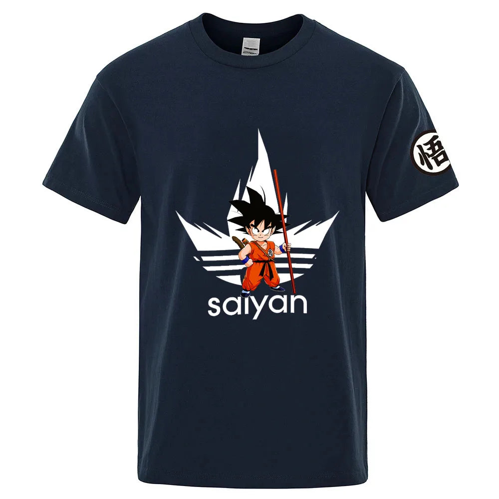 2026 Dragon Ball Print Summer Men's New Goku Regular Short Sleeve Solid Color Thin Casual Cool Harajuku Breathable Tops