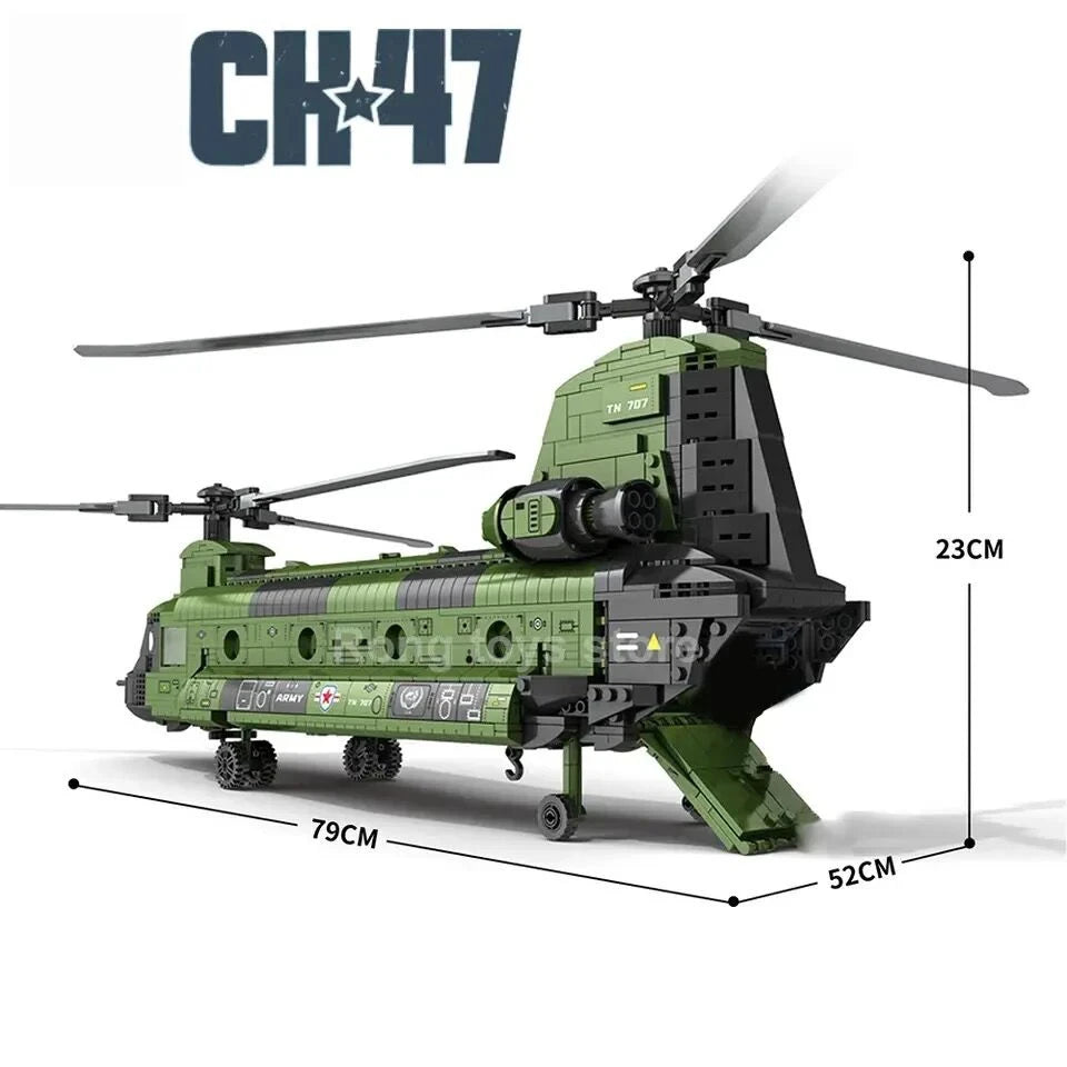 1451PCS CH-47 Chinook Transport Plane Building Blocks Military Armed Helicopter Fighter Model Bricks Toys For Kids Holiday Gifts