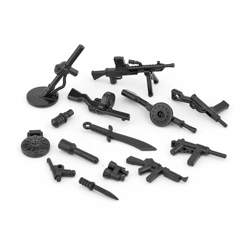 25/50/100Pcs Soldier Police Gangster WW2 Army Military Weapons SWAT Machine Gun Mortar Building Blocks Figure Model Brick Toy