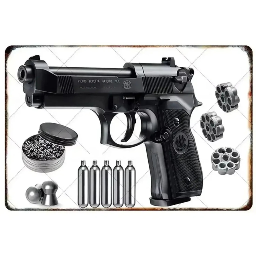 Pistol Metal Signs, Exuding Military Flair, Ideal As Wall Decoration in Man Cave, Home, Cafe, Garden, Club and Bar Settings.