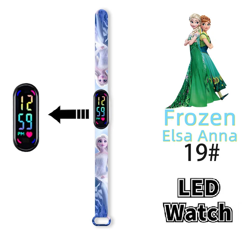 Disney Frozen Digital Kids' Watches Anime Figures LED Luminous Watch Touch Waterproof Electronic Sports Watch Kids Birthday Gift