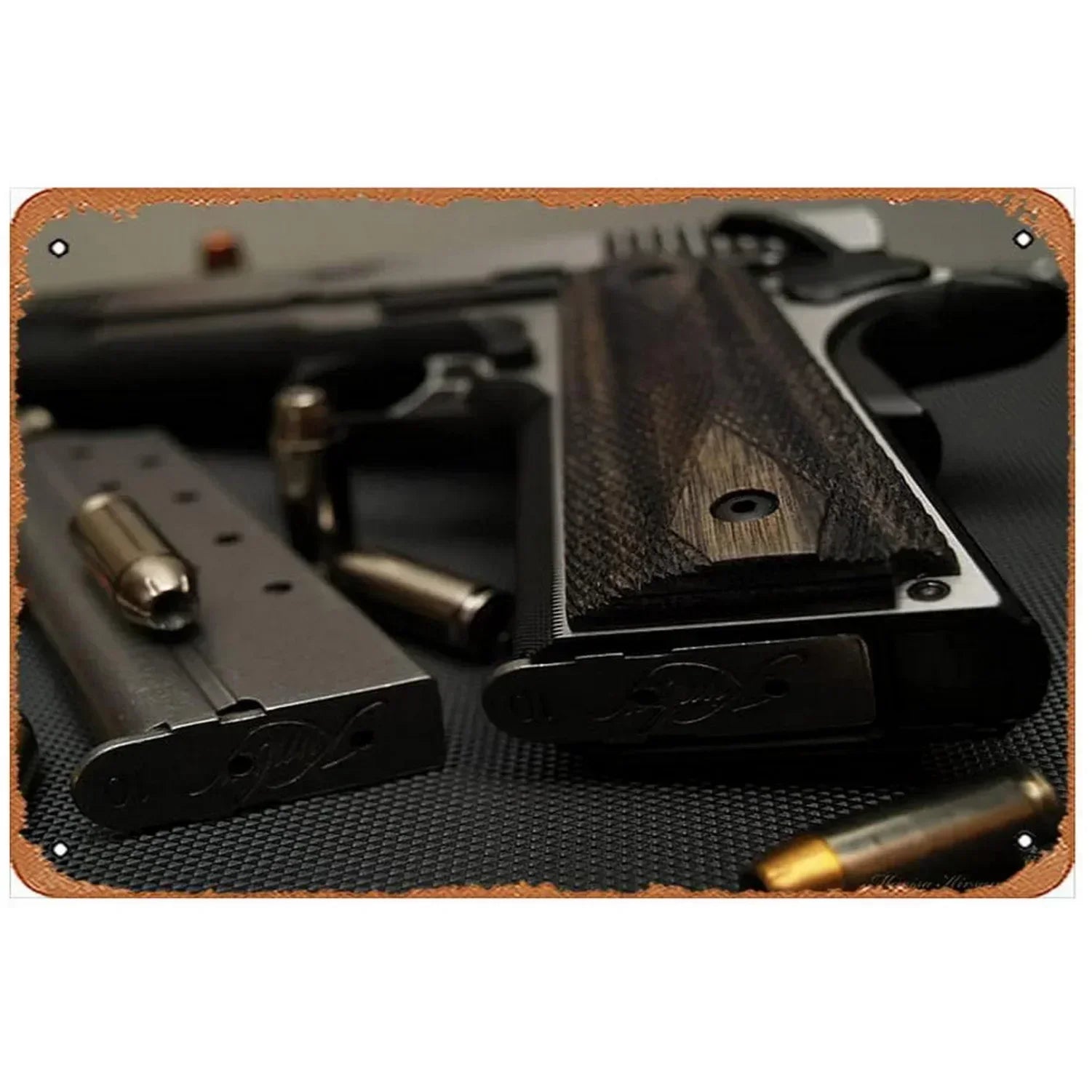 Pistol Metal Signs, Exuding Military Flair, Ideal As Wall Decoration in Man Cave, Home, Cafe, Garden, Club and Bar Settings.