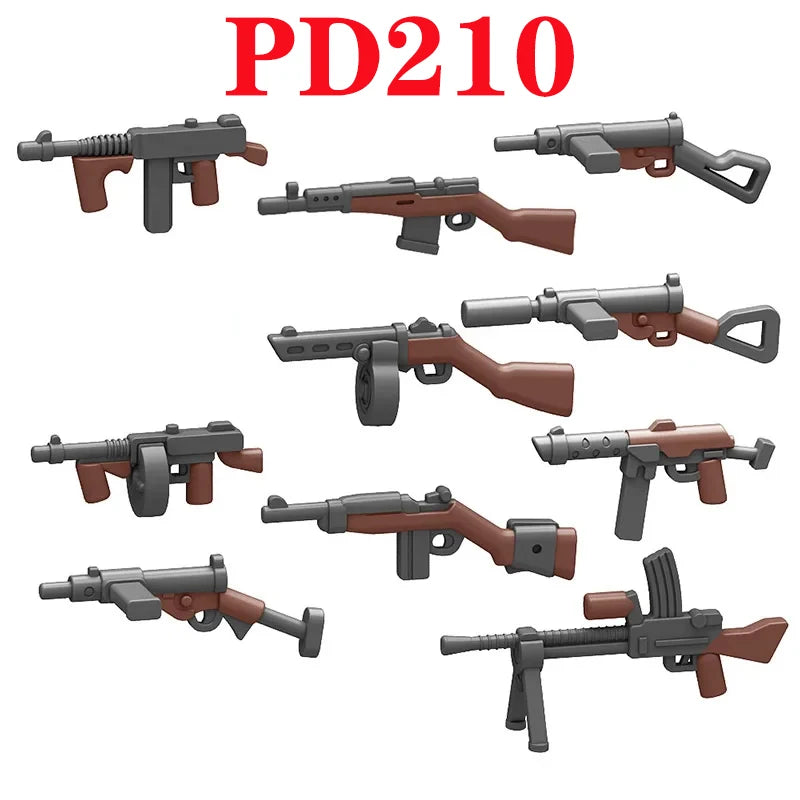 5/10 WW2 Soldier Weapons Building Block Two-color Printing Machine Rifle Submachine Sniper Guns Military Accessories Bricks C238