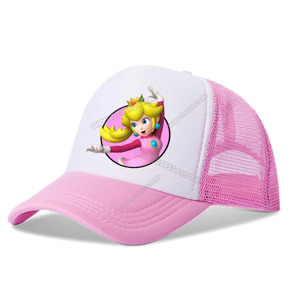 Super Marios Bros Baseball Cap Peach Princess Girl Cute Mesh Hat  Anime Kids Peak Cap Cartoon Boy Sunhat Men Women Lover Dad Hat