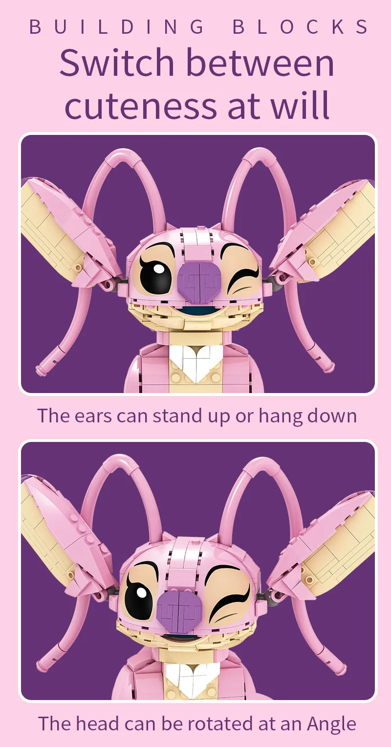 Christmas Stitch Angel CP Building Blocks 2025-Large Piece Cartoon Toys Moving Ears Kids Assembly Birthday Gift for Boys Girls