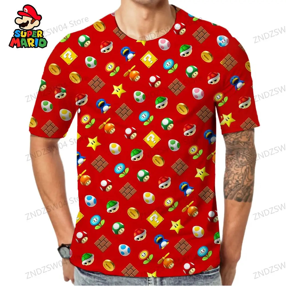 Super Mario Oversize Parent-child Wear Short Sleeve 2024 Quick Dry Men's Children's T-Shirt Fashion Anime Tops Harajuku Style
