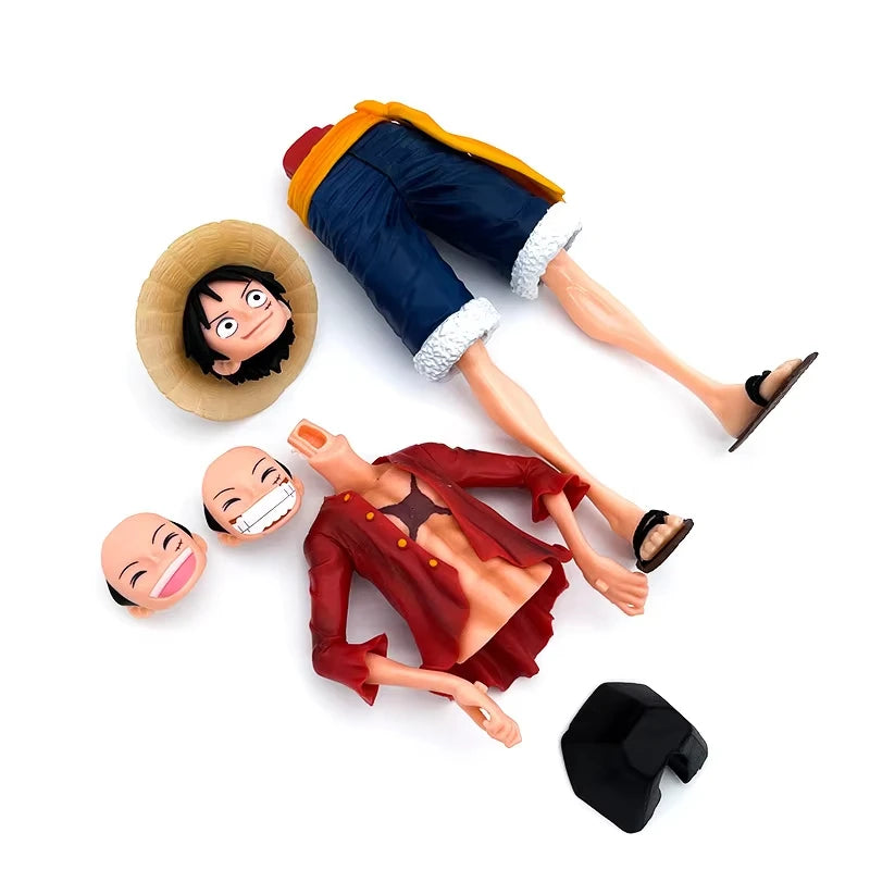 28cm  One Piece Anime Figure Confident Smiley Luffy Three Form Face Changing Doll Action Figurine Model Toys  Kits