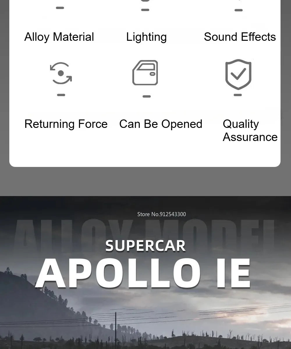 Scale 1:32 Apollo EVO IE Car Model Toy Metal Diecast Pull Back Super Cars Doors Opened Vehicle Models Best Gifts for Kids