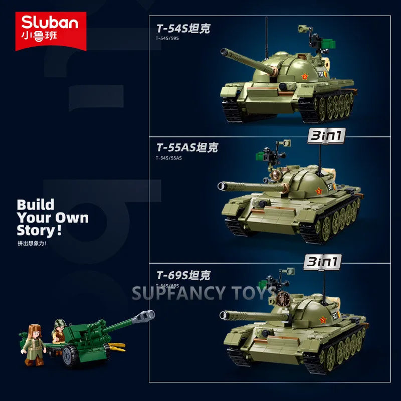 Sluban Military Tank Transport Helicopter Gunship Model Bricks Infantry Fighting Vehicle Weapon DIY Creative Building Block Toys