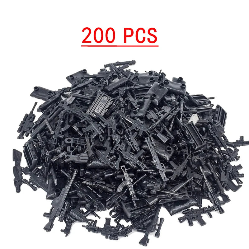 25/50/100Pcs Soldier Police Gangster WW2 Army Military Weapons SWAT Machine Gun Mortar Building Blocks Figure Model Brick Toy