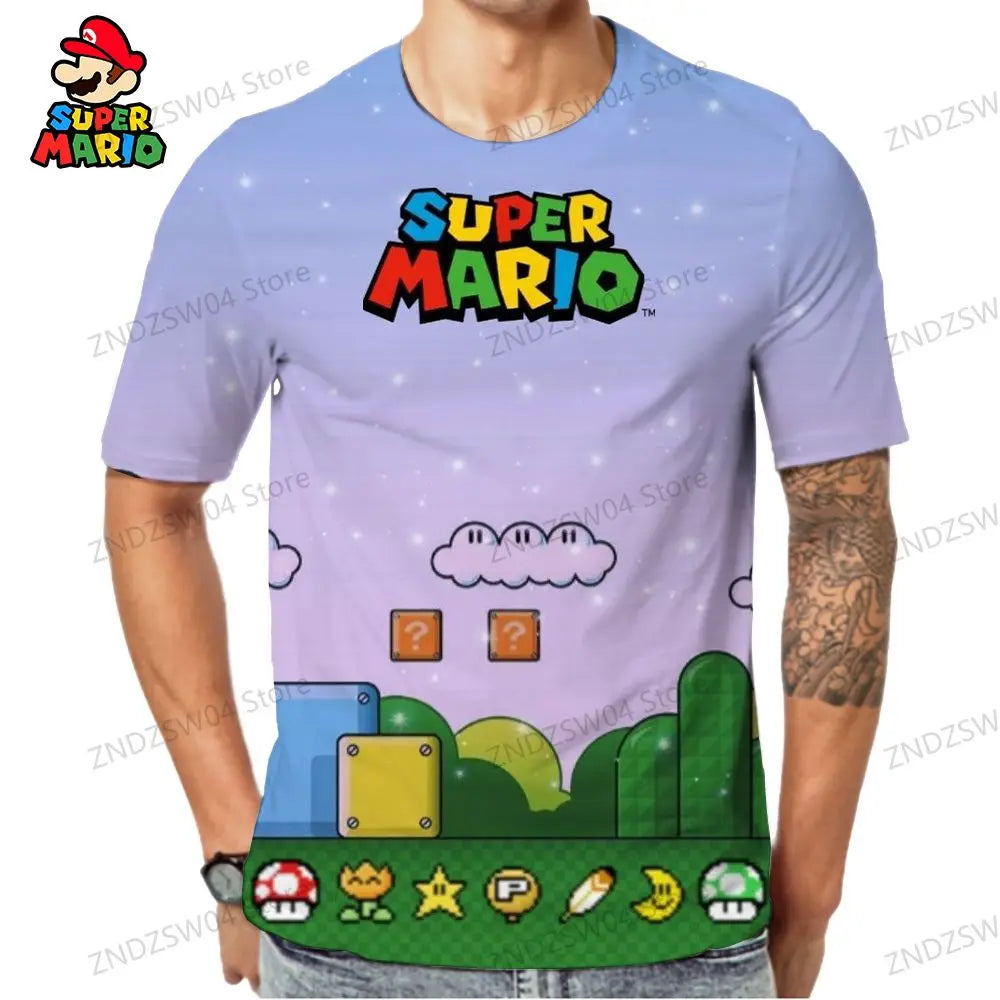 Super Mario T-shirts Parent-child Wear Fashion 2024 Summer Men's Children's T-Shirt Oversize Anime Tops Quick Dry Streetwear Y2k