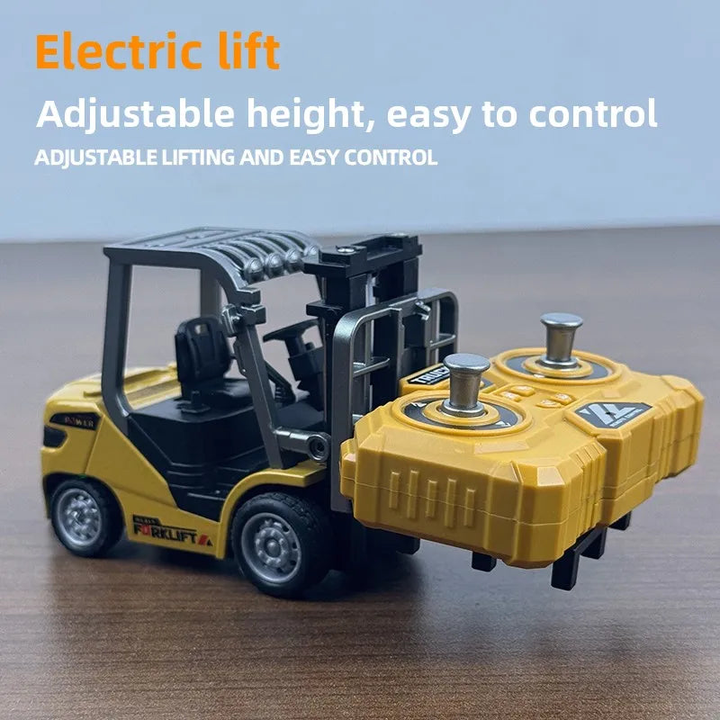 1/64 2.4G RC Mini Alloy Forklift With Trailer Desktop Game Full-scale APP Remote Control Engineering Lift Truck Kids Toys Gifts