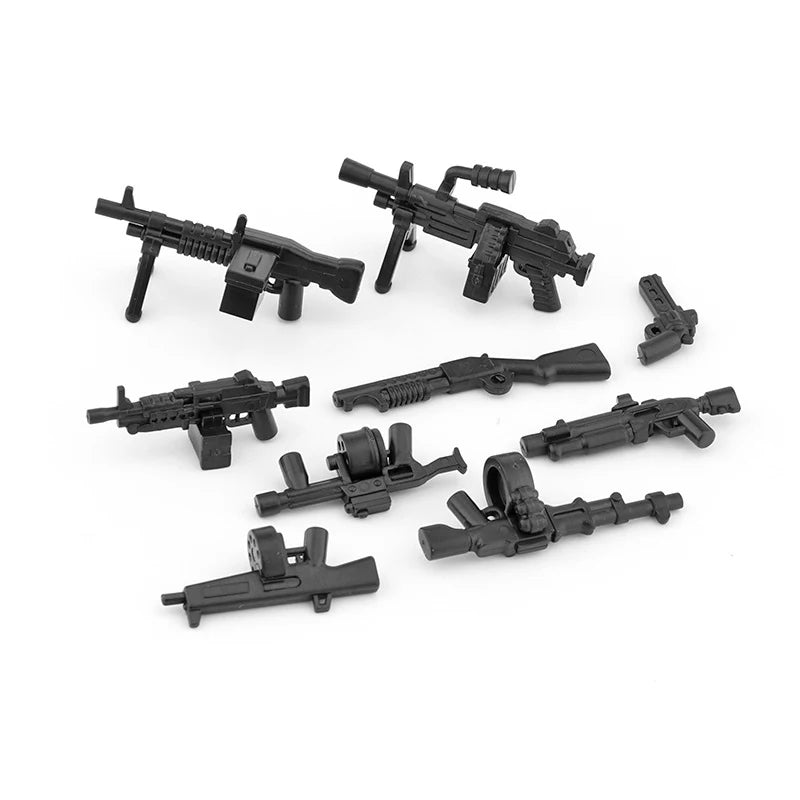 25/50/100Pcs Soldier Police Gangster WW2 Army Military Weapons SWAT Machine Gun Mortar Building Blocks Figure Model Brick Toy