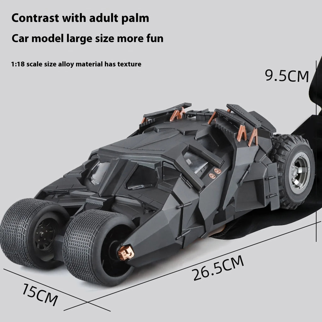 1:18 Cool Batmobile alloy model toys, exquisite desktop ornaments, cool sound and light spray, Christmas gifts