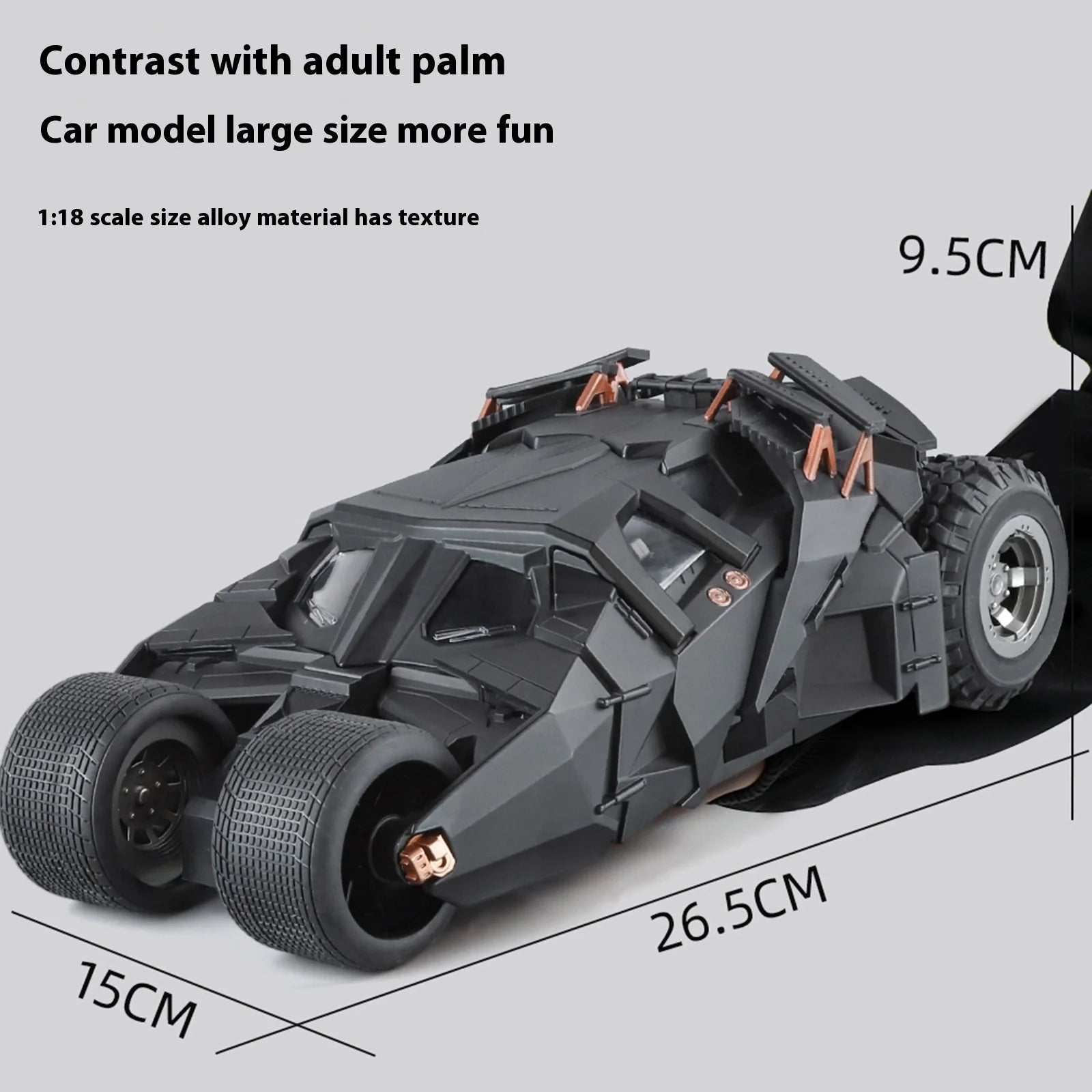 1:18 Cool Batmobile alloy model toys, exquisite desktop ornaments, cool sound and light spray, Christmas gifts