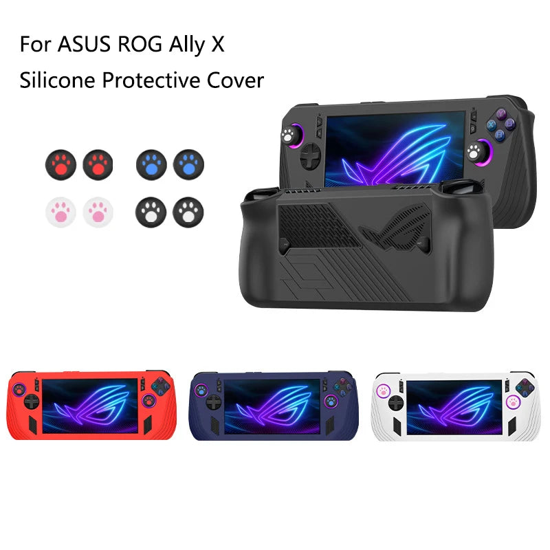 Silicone Protective Case Cover for ASUS ROG Ally X Game Console Anti-Scratch Dustproof Shell Sleeve Case with Cat Paw Rocker Cap