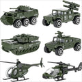 6 Pack Army Toys Mini Assorted Alloy Metal Model Cars Tank, Helicopter, Panzer, Anti-Air Vehicle Playsets Gift