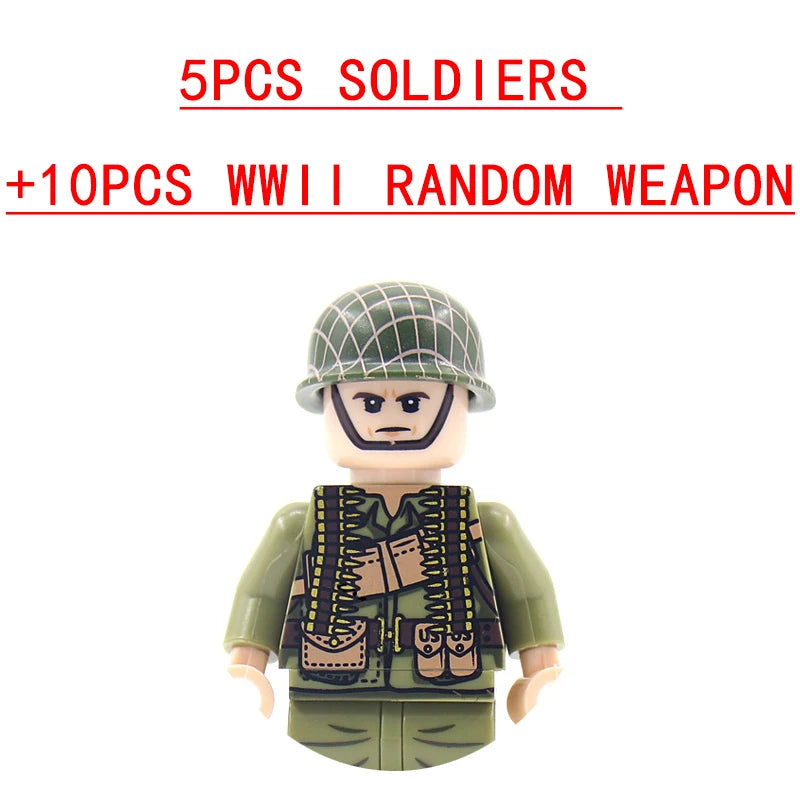 25/50/100Pcs Soldier Police Gangster WW2 Army Military Weapons SWAT Machine Gun Mortar Building Blocks Figure Model Brick Toy
