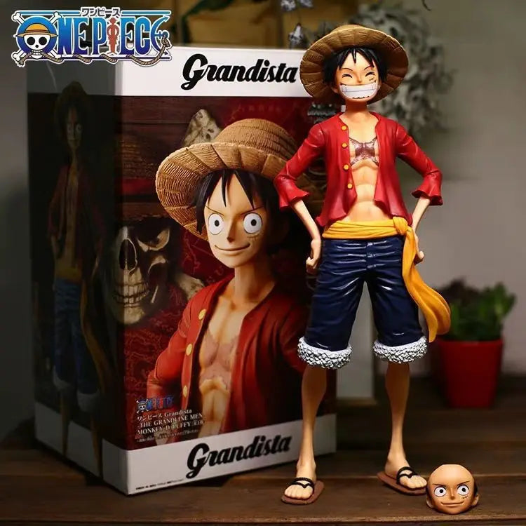 28cm  One Piece Anime Figure Confident Smiley Luffy Three Form Face Changing Doll Action Figurine Model Toys  Kits